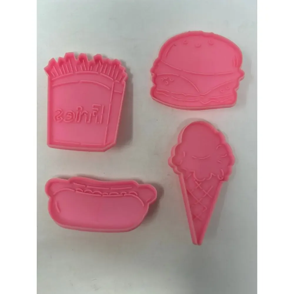 Wilton 1990 Pink Cookie Cutter Hamburger French Fries Hot Dog Ice Cream‎ Cone